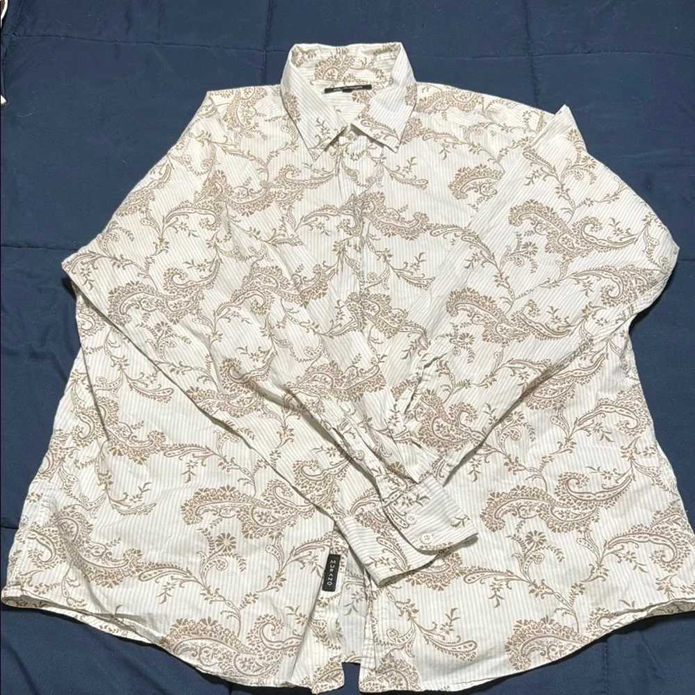 Murano Men’s SZ XL Tan/Beige Casual Button Down Shirt with Vintage Pattern - Picture 10 of 11